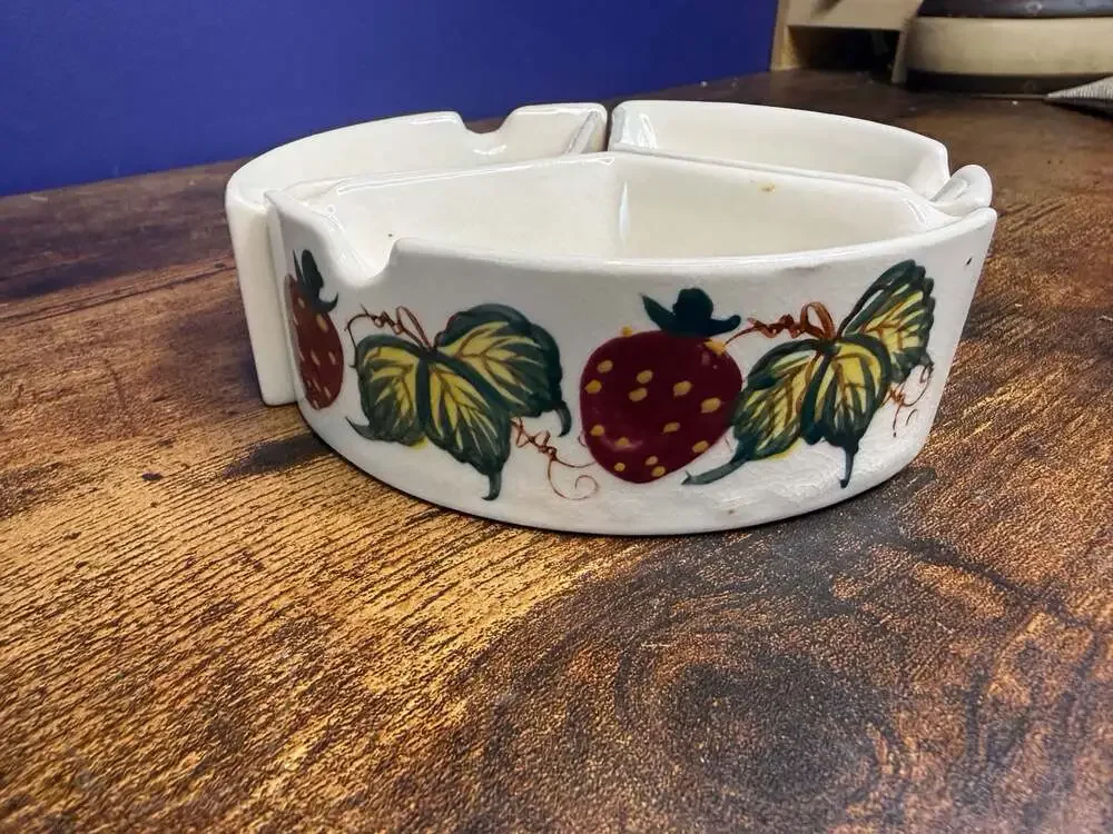 Vintage Ceramic 3-Section Strawberry Condiment Serving Dish
